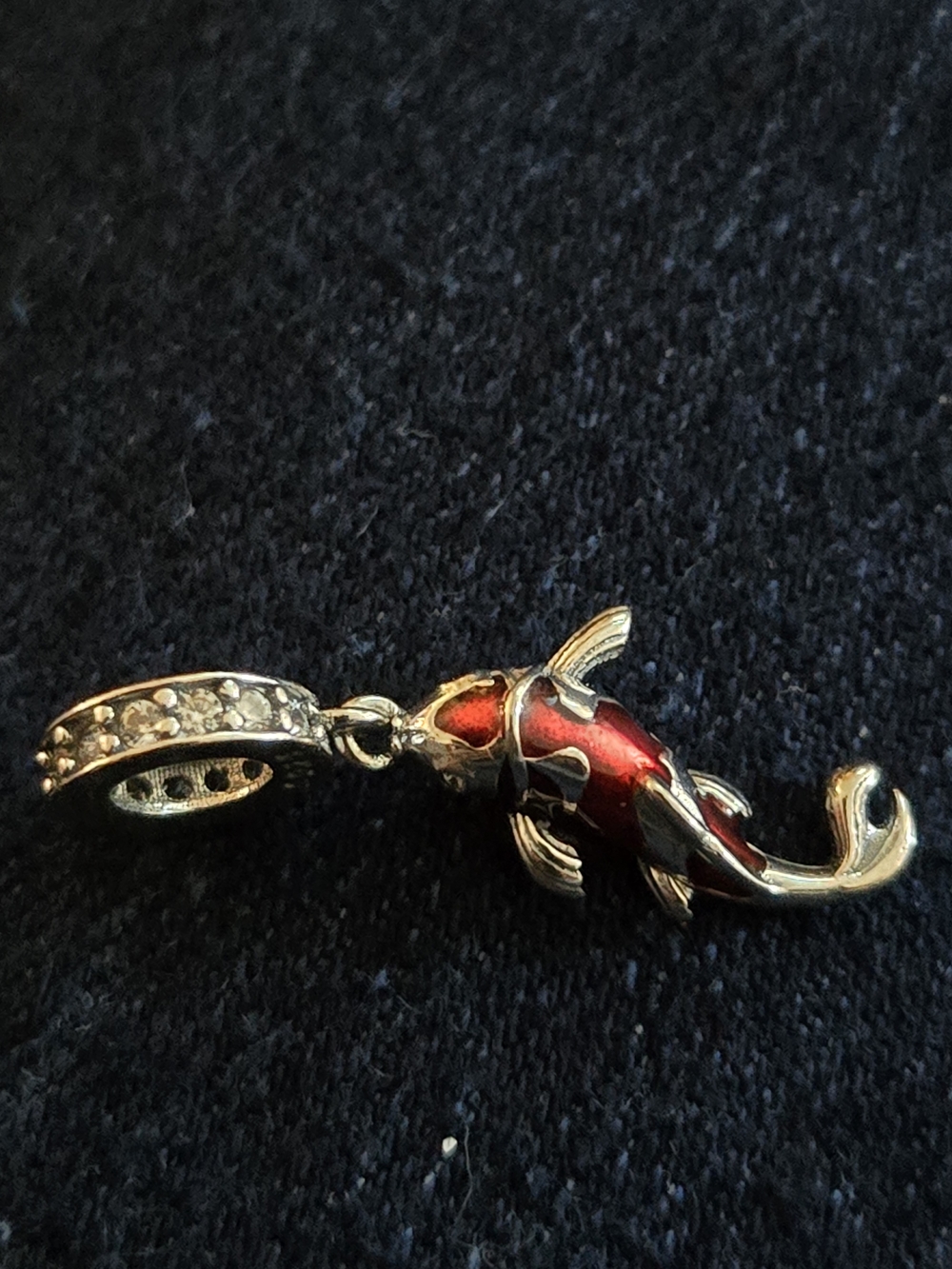 Lucky Koi Dangle Charm 925 Sterling Silver Red Enamel Fish Pendant